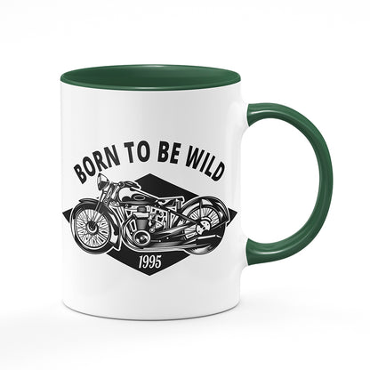 Keramický hrnek bílý s zeleným lemem vnitřkem a uchem motiv Born to be wild